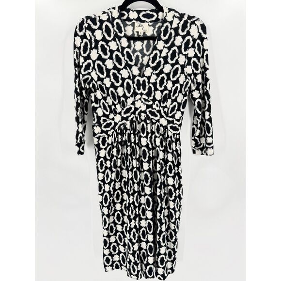 MILLY OF NY Black White Geometric 3/4 Sleeve Fit & Flare Mini Dress Size Small S - Picture 1 of 7